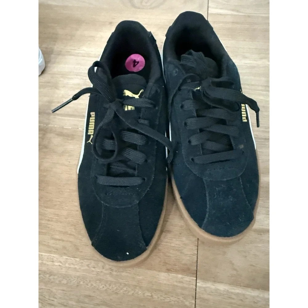 Puma Club 2 Sneakers Kids Black White Gum Sole‎ Lace-Up Shoes Size US 4Y